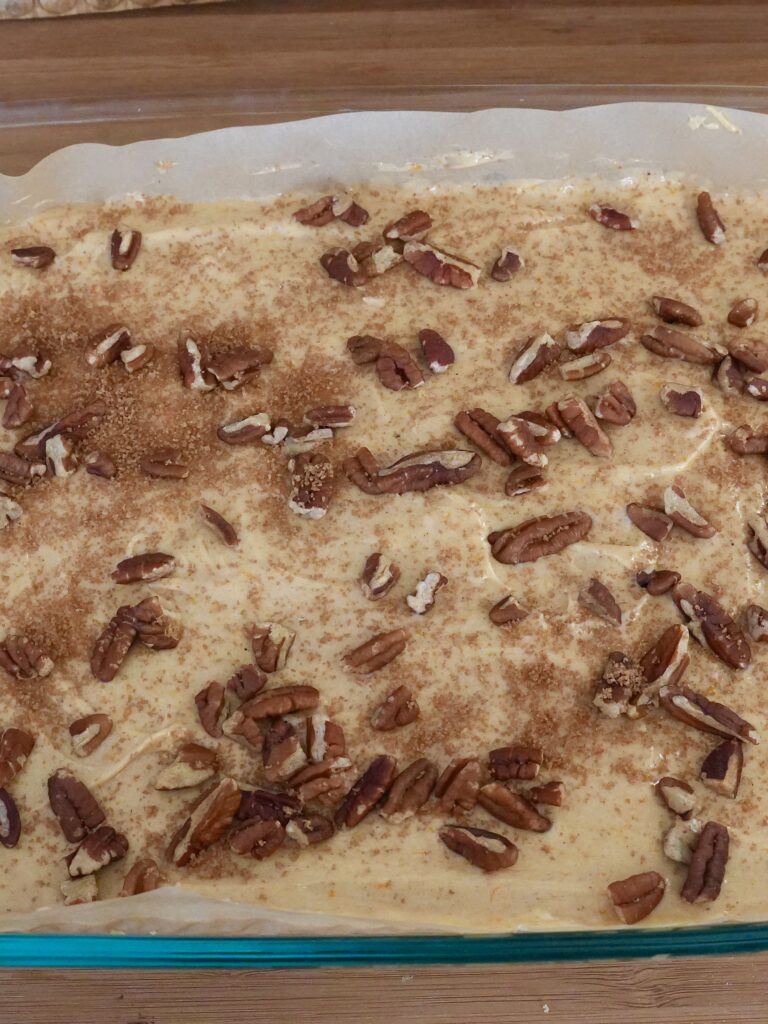 scatter pecans evenly across the top of the filling.